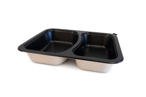 Suikerriet menuschaal 227x178x45mm 2-vaks zwart (380 stuks)