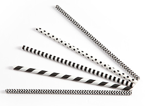 Drinkrietje (FSC) zwart/wit ass. 6mm/20cm.