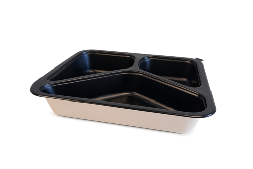 Suikerriet menuschaal 227x178x45mm 3-vaks zwart (300 stuks)