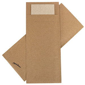 Bestekzakje naturel/kraft bruin met wit servet