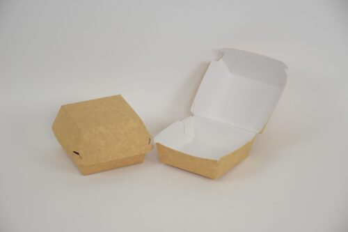 Hamburger bak karton 90x90x70mm bruin/wit