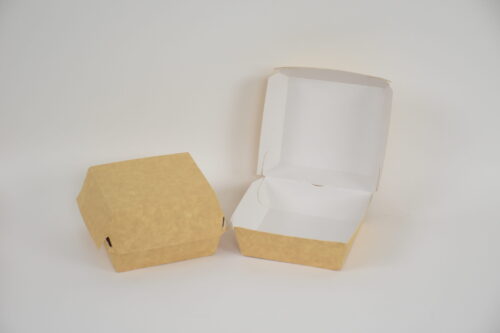 Hamburger bak karton 115x115x90mm bruin/wit