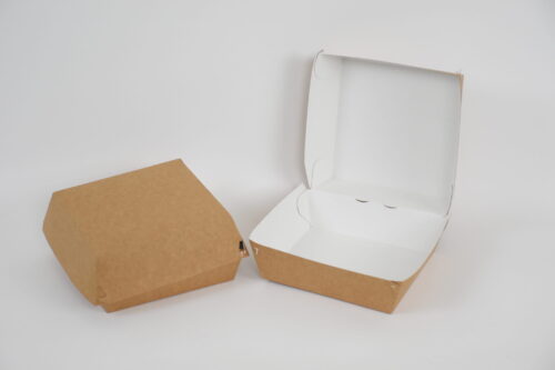 Hamburger bak karton 155x155x90mm bruin/wit