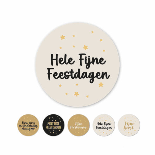 Etiket Fijne feestdagen goud/zwart/crème assorti
