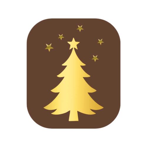 Etiket Kerstboom bruin/goud 39x45mm