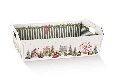 Mand karton Kerstmarkt met greep klein 35x26x7cm