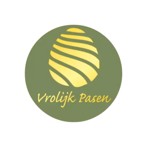 Etiket Vrolijk Pasen groen met goudkleur