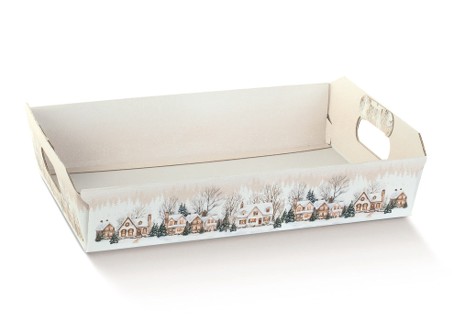 Mand karton Winterdorp met greep groot 40x30x12cm