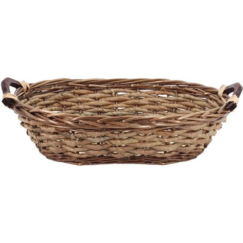 Rieten mand ovaal met houten handvaten 47x37x12 cm.