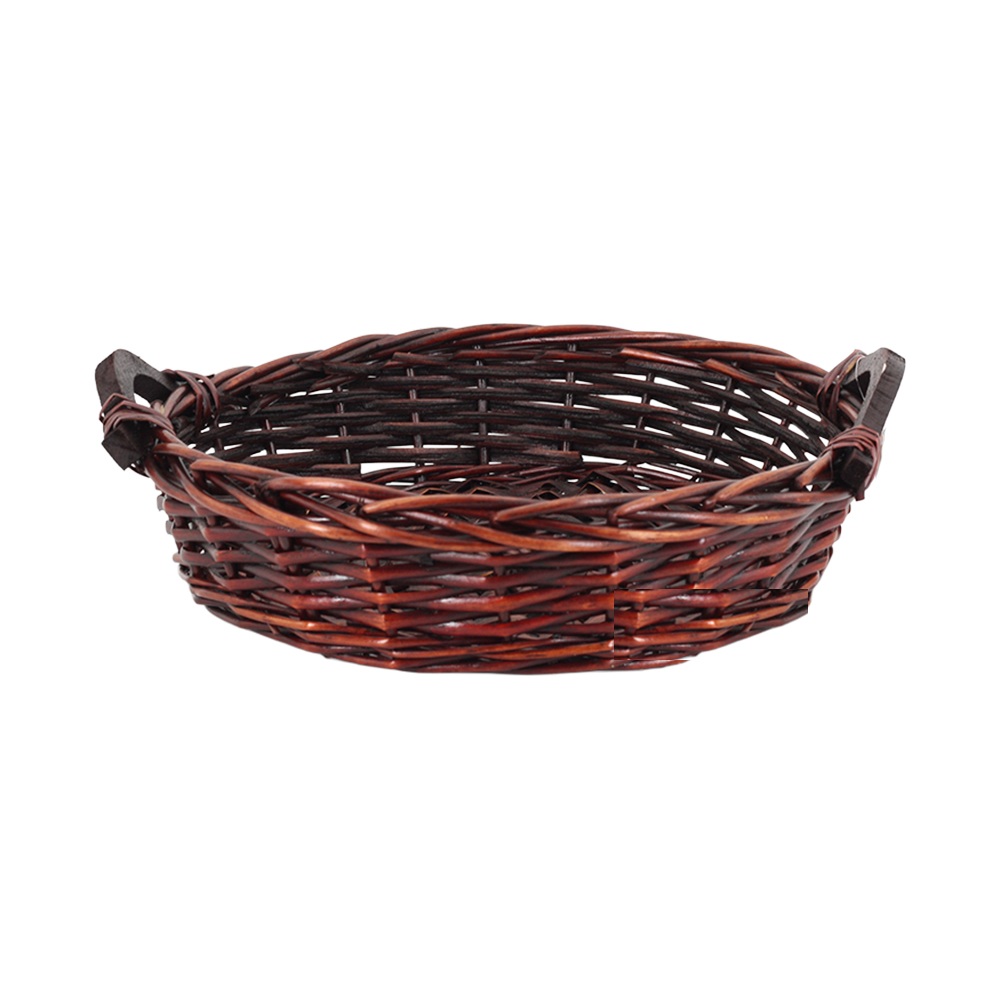 Rieten mand rond met houten handvaten 36x9 cm.